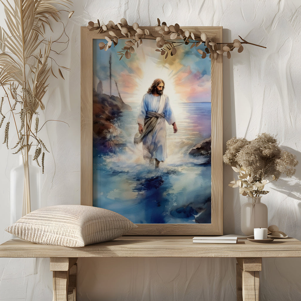 Walking on Water Christian Wall Art – Jesus' Miracle of Faith & Divine Authority