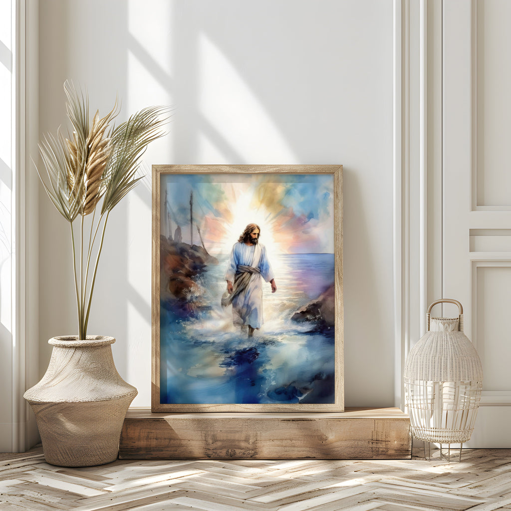 Walking on Water Christian Wall Art – Jesus' Miracle of Faith & Divine Authority