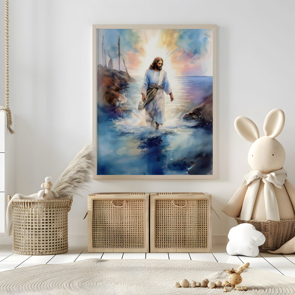Walking on Water Christian Wall Art – Jesus' Miracle of Faith & Divine Authority