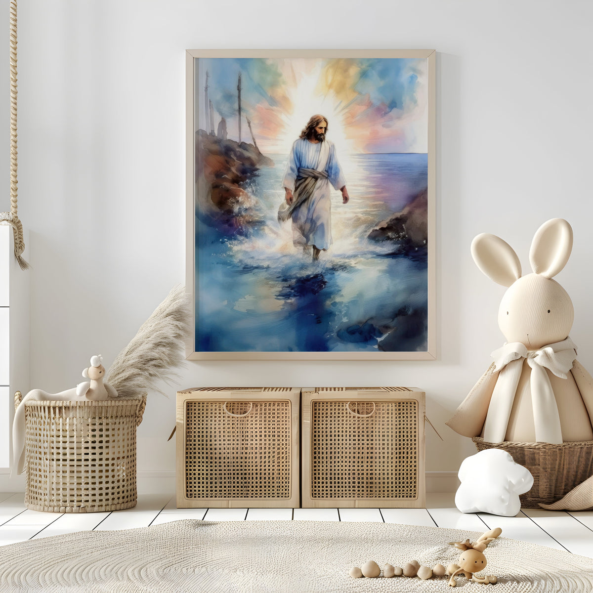 Walking on Water Christian Wall Art – Jesus' Miracle of Faith & Divine Authority