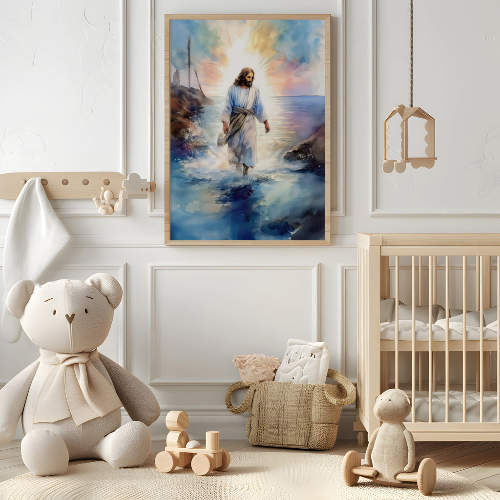 Walking on Water Christian Wall Art – Jesus' Miracle of Faith & Divine Authority